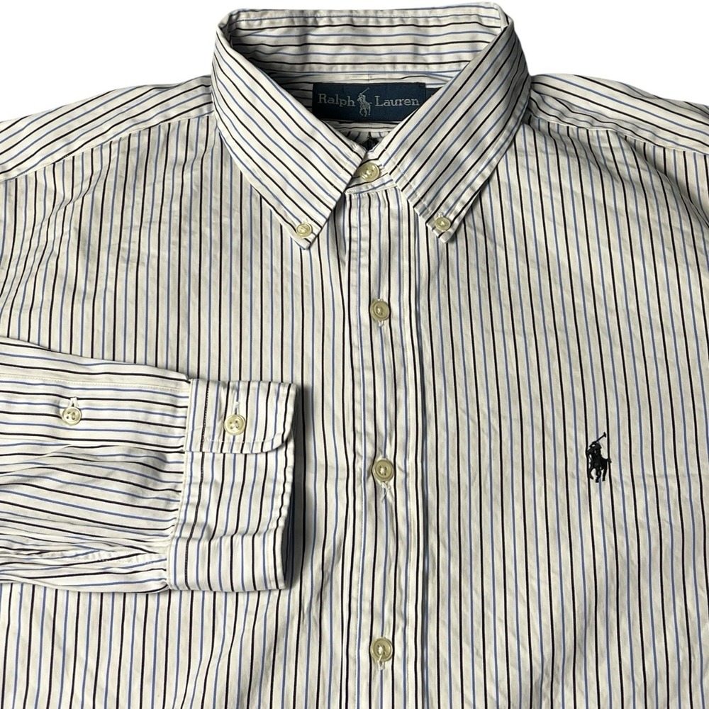 Polo Ralph Lauren Oxford Button Front Long Sleeve Shirt Mens Pinstripe XL White